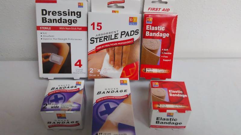 lot 466 image: First Aide Supply - gauze, elastic bandages, dressing sterile pads