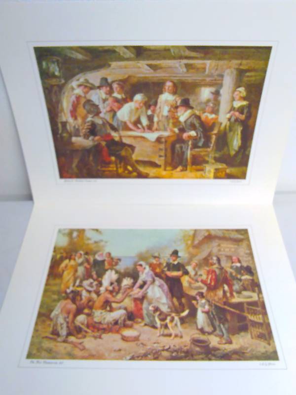 lot 516 image: Pilgrim Prints (2) Signing the Mayflower Compact, The First Thanksgiving