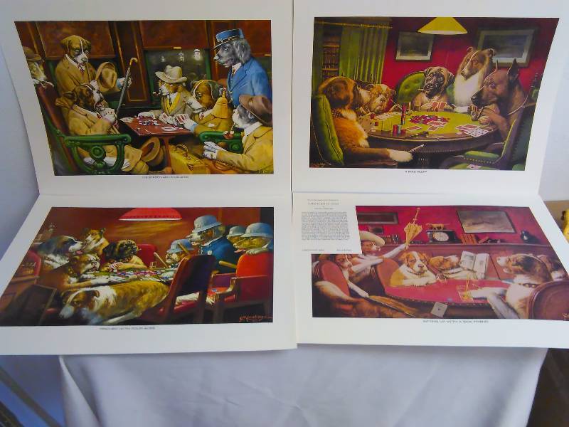 lot 518 image: Coolidge Card Playing Dog Poker Prints (4) 12 x16 