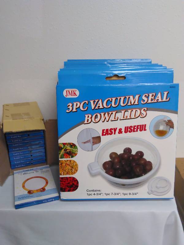 lot 534 image: 3 PC Vacuum Seal Lids (6) and Double Sided Make up Mirrors (12)