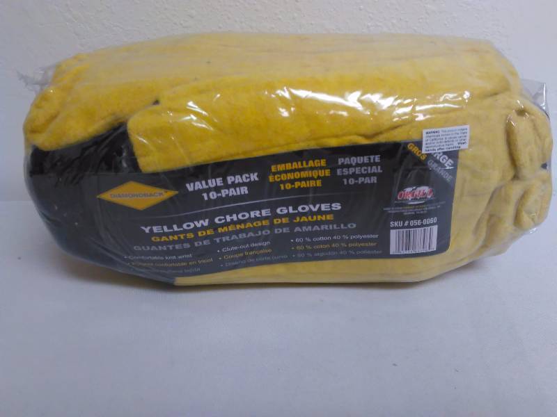 lot 165 image: Chore Gloves, Yellow, Size large (10) Diamond Back