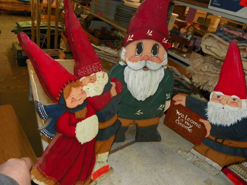 lot 34 image: Wooden cutouts of trolls, painted