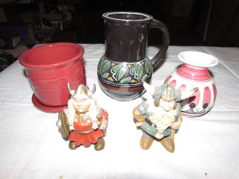lot 54 image: Pair of Viking Figures by Candy Designs, Norway and 3 planters