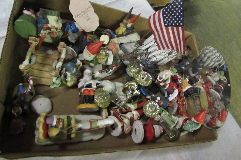 lot 85 image: Several small figurines for a snow village, plus small Norwegian trolls