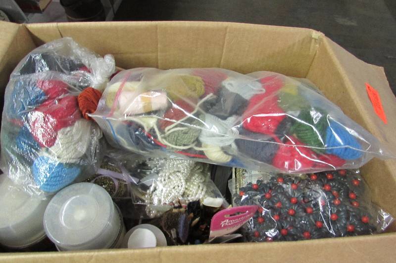 lot 104 image: Craft items, yard, Ribbon, flowers, paint brushes