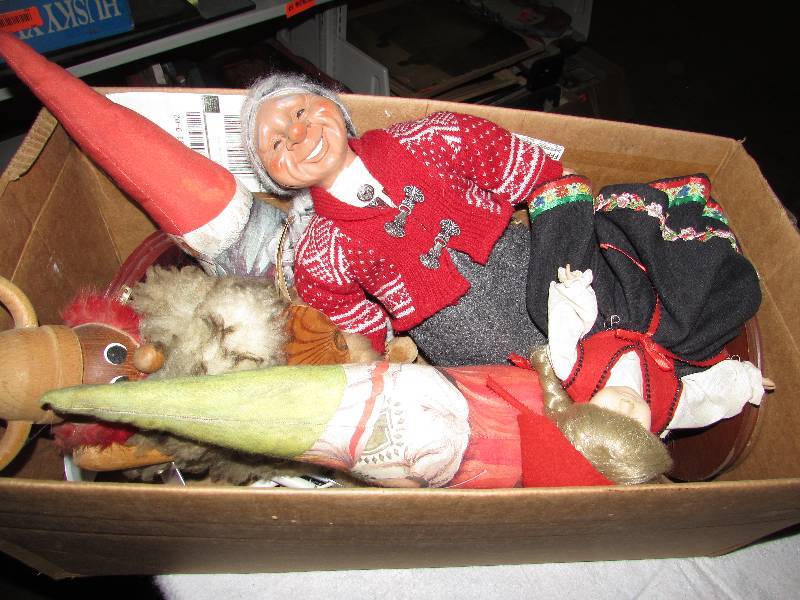 lot 114 image: Norwegian dolls, stuffed trolls, doll stands