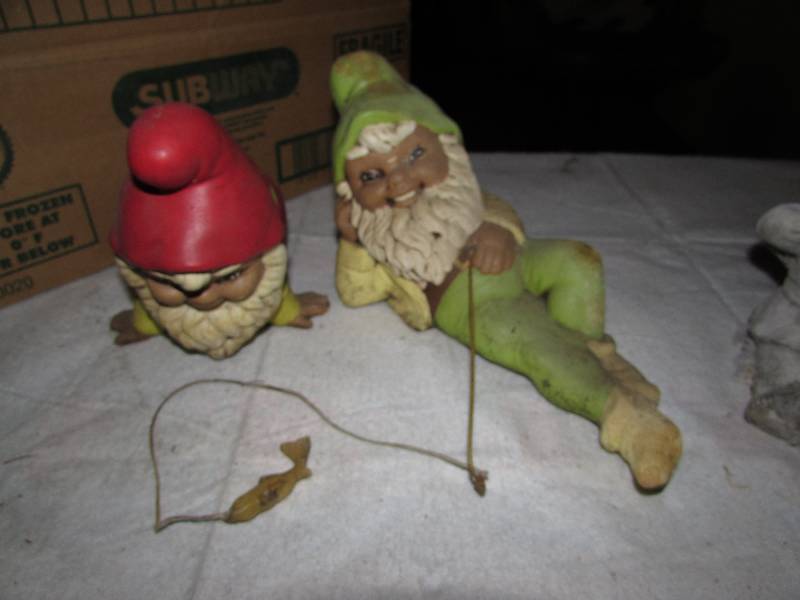 lot 118 image: Garden Trolls and a cement troll, broken