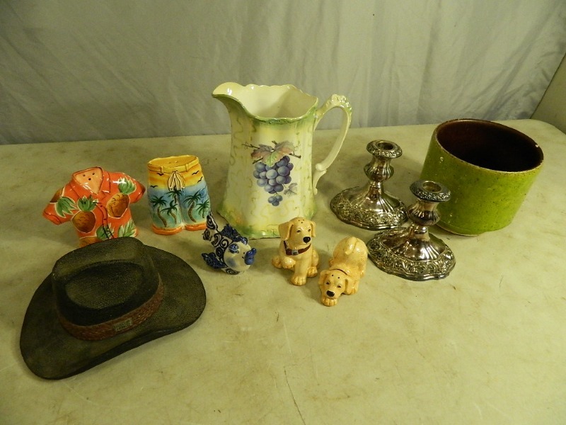 lot 57 image: Candle Holders, Pitcher, and More