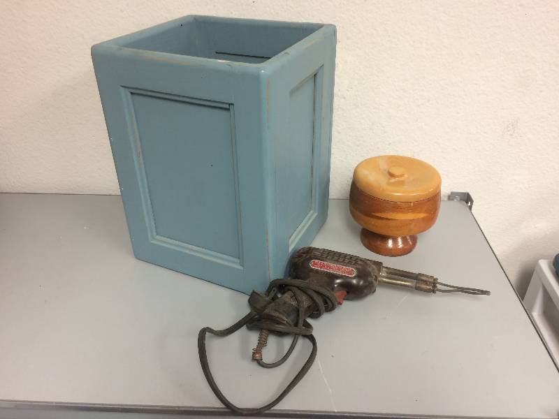 lot 13 image: Vintage Soldering Gun wWooden Dish and Planter Box