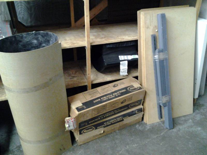 lot 27 image: 2x4x6 Adjustable Shelf Steel & Particle Board, Misc. HVAC Approx. 6 12 Feet Insulated 6 Inch Flex Duct, Approx. 5 12 Feet Of 4 Inch Insulated Flex Duct, Formica