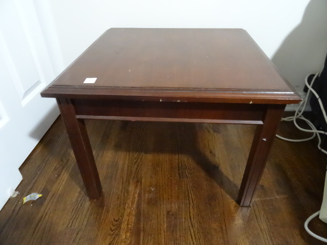 lot 1 image: Wood end table. 26 x 26 x 18