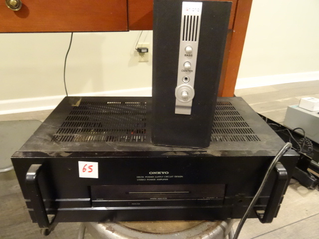lot 65 image: Onkyo Delta power supply circuit design. Stereo power amplifier. M-5130. Inland Model 88142 computer speaker sub woofer.