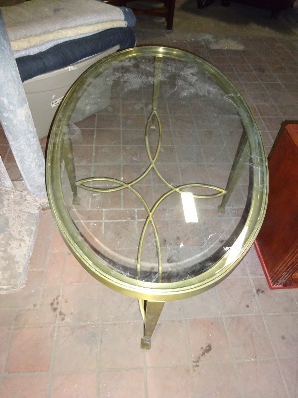 Oval Metal Table with glass top
