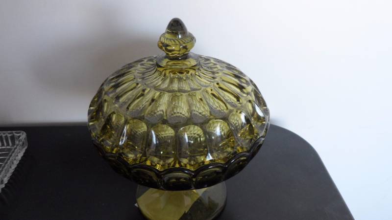 Green Glass Candy Dish