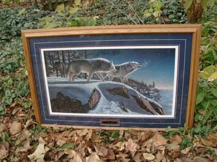 lot 54 image: Moonlight Prowlers By Kim Norlein Wolf Art Framed Print - See Pictures