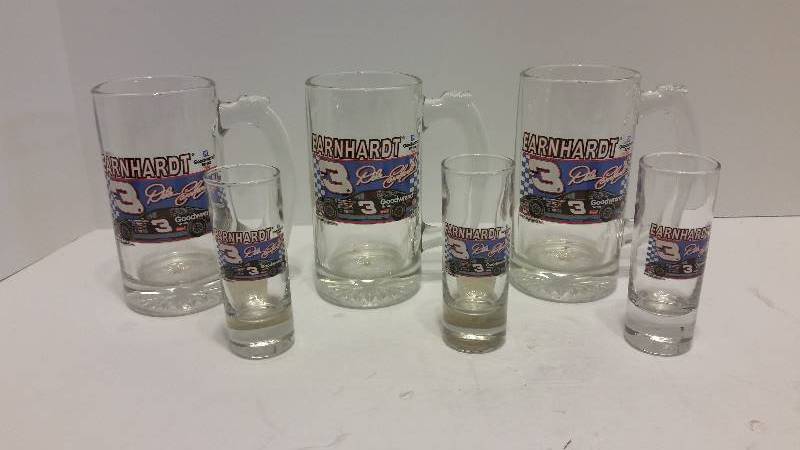 lot 234 image: Set of (3) #3 Dale Earnhardt 20oz Mugs and Shotglasses to Toast a Legend on Race Day