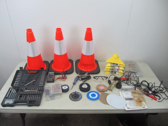 lot 20 image: Traffic Cones Tools Soldering Sanding etc Equipment