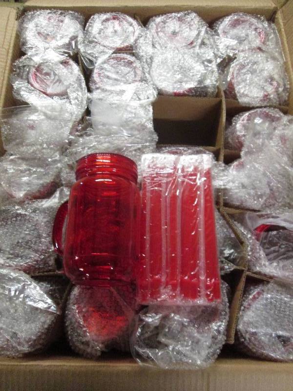lot 387 image: 24 plastic mason jar tumblers with ...