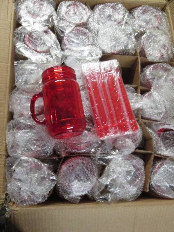lot 388 image: 24 plastic mason jar tumblers with ...