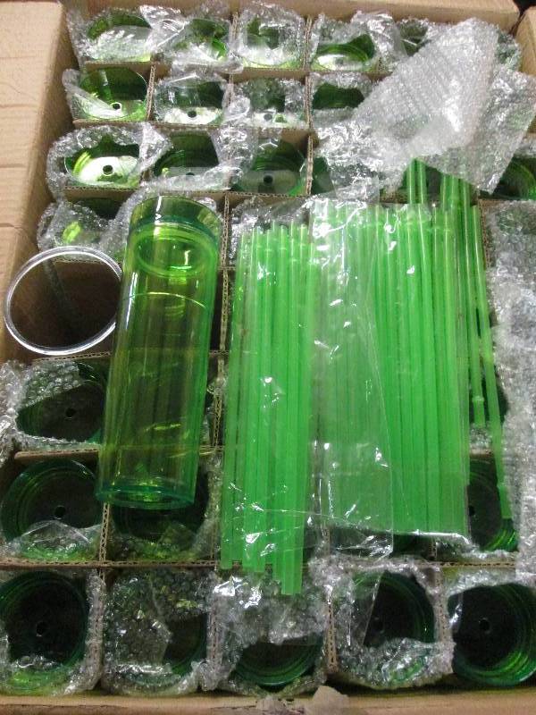 lot 390 image: 47 tall green plastic tumblers with...
