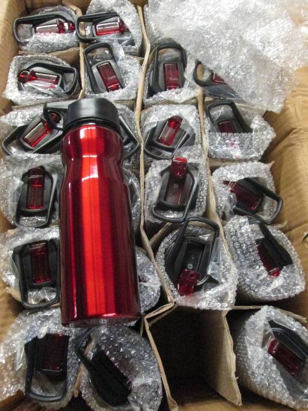 lot 391 image: 24 red 25oz metal bottle with flip ...