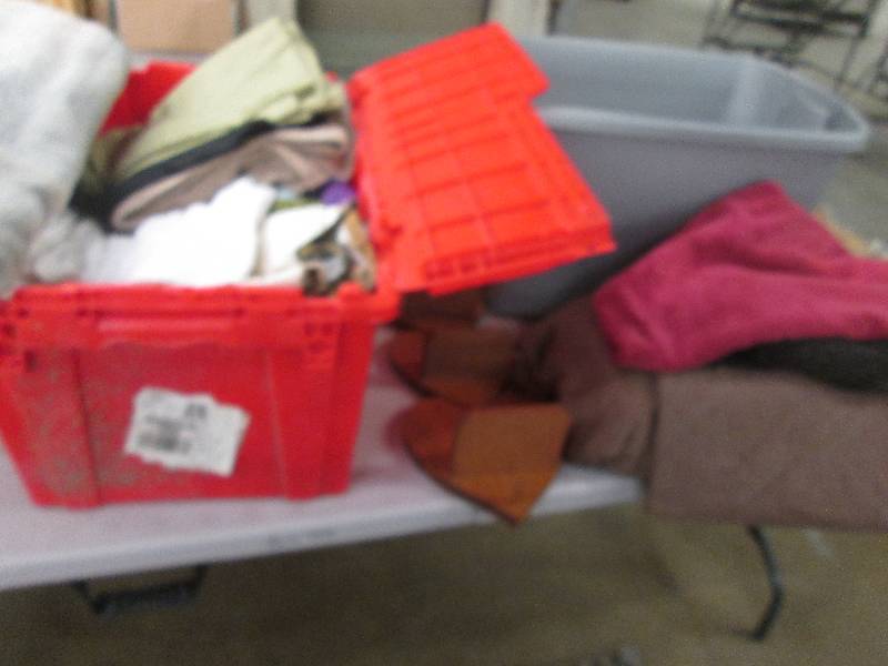 2 Covered Totes of Assorted Towels,...
