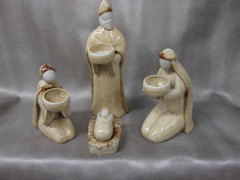Lot of 3  4 pc Stoneware Nativity ...