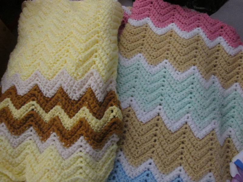 2 Hand Crafted Afghans, Assorted Be...