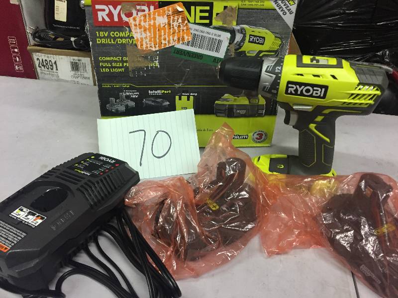 lot 70 image: Ryobi ONE 18-Volt Lithium-Ion Compact DrillDriver Kit never used