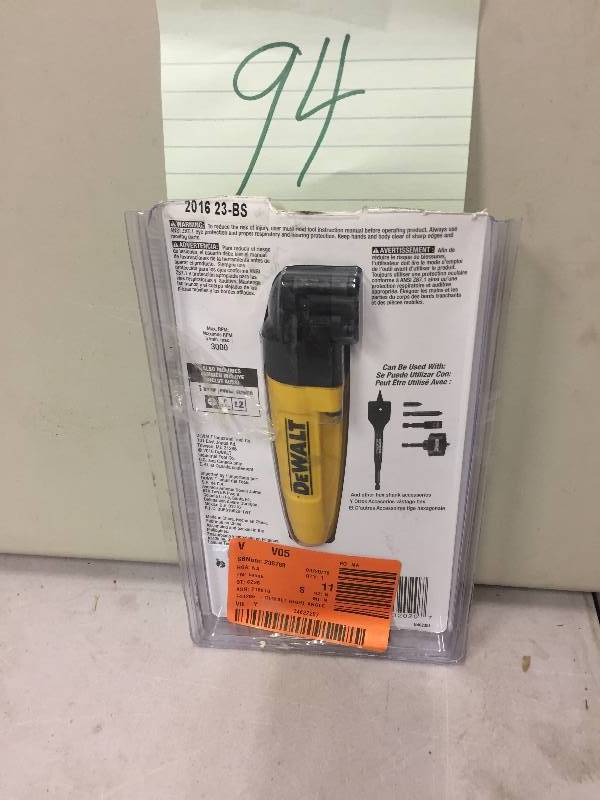 lot 94 image: DEWALT Right Angle Drill Adapter Model#  DWARA50  in like New working conditions