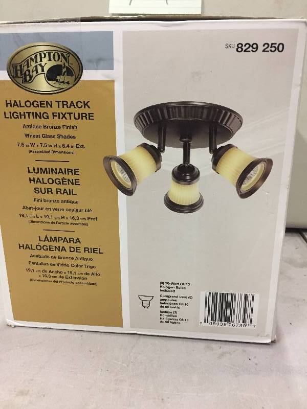 lot 104 image: Hampton Bay 3-Light Antique Bronze Round CeilingWall Fixture with Wheat Glass Shade