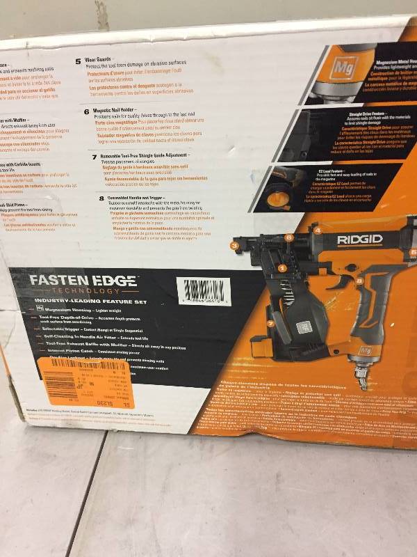 lot 117 image: RIDGID 15 Degree 1-34 in. Coil Roofing Nailer in like New conditions