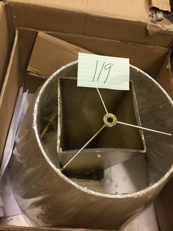 lot 119 image: Vetri 30 in. Tan Textured Glass Table Lamp open box