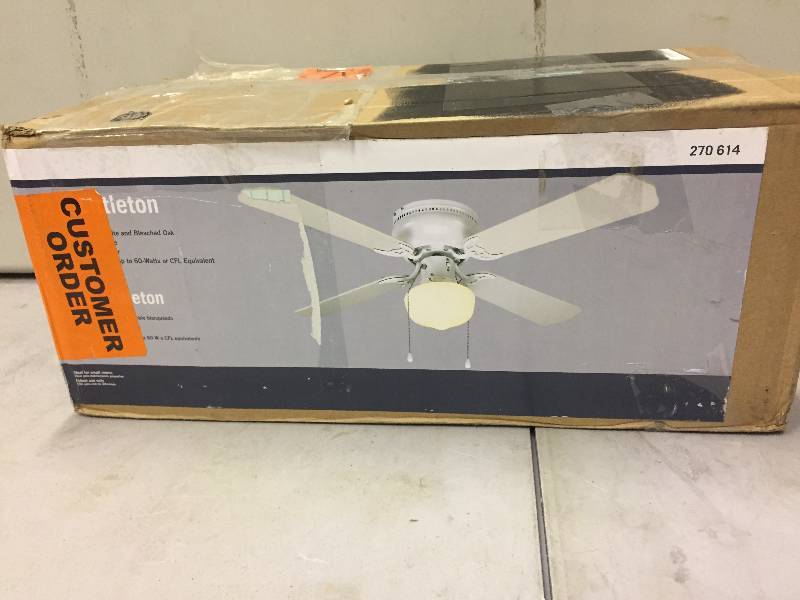 lot 121 image: Hampton Bay Littleton 42 in. White Ceiling Fan  open box