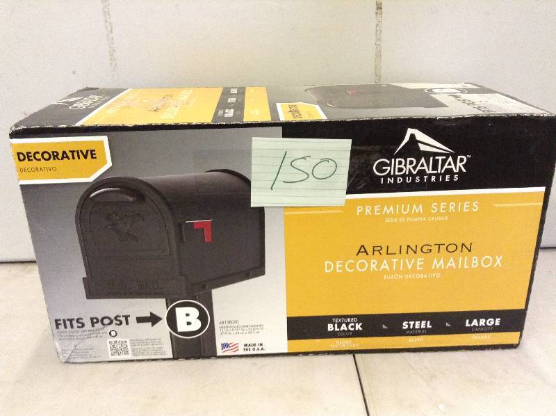 lot 150 image: Gibraltar Mailboxes Arlington Premium Steel Post-Mount Mailbox, Black open box