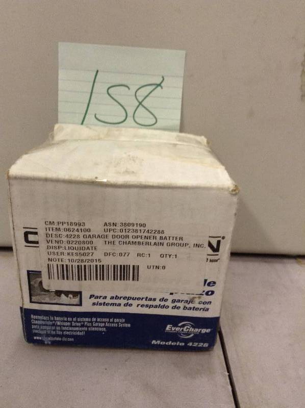 lot 158 image: Chamberlain Replacement Garage Door Opener Battery open box