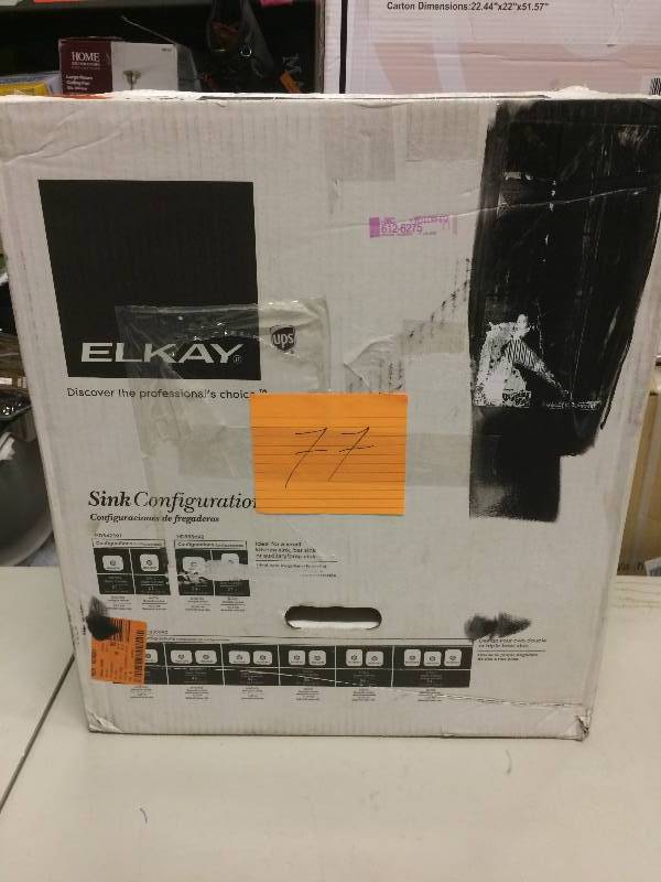 lot 77 image: Elkay Signature Plus Dual Mount Stainless Steel 18 in. 0-Hole Single Bowl Kitchen Sink 16 in. L x 17-34 in. W x 9 in. D  never used