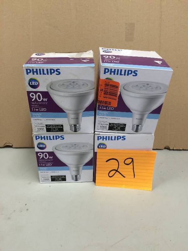 lot 29 image: Lot of 4 Phillips 90w LED Bulbs