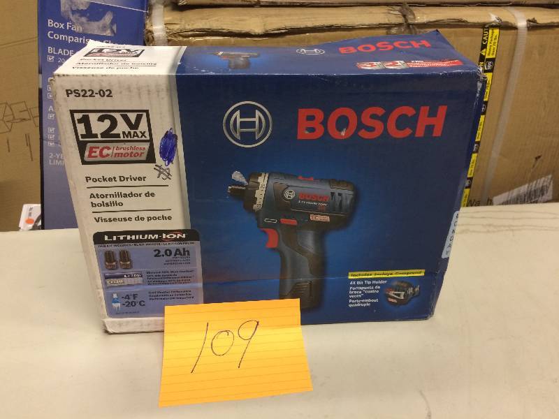 lot 109 image: Bosch 12 V Max EC Brushless Two-Speed Pocket Driver PS22-02 Never used