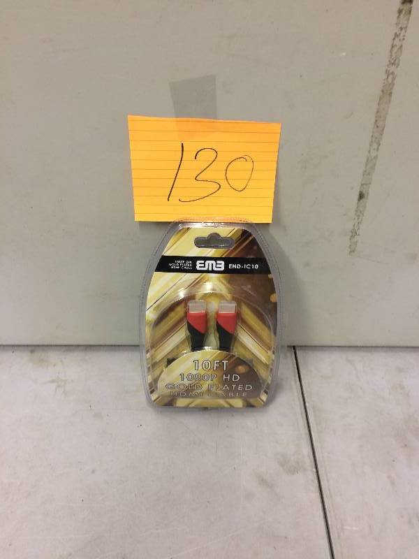 lot 130 image: EM3 10 ft HD Gold Plated HDMI Cable