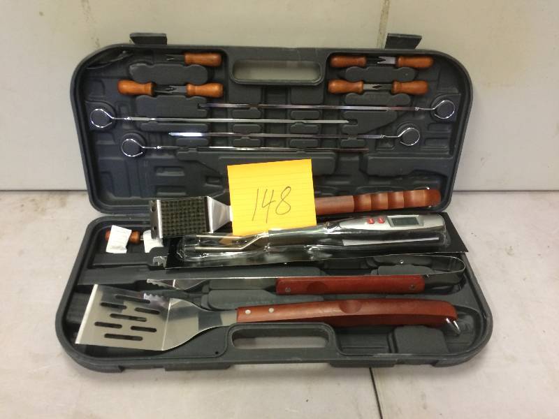 lot 148 image: Kenmore 17 PC BBQ Set with Digital Temp Fork New