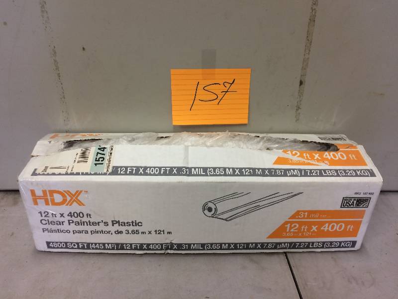 lot 157 image: HDX Clear Painters Plastic Open pkg
