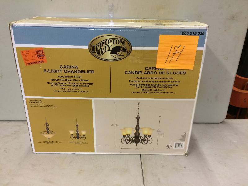 lot 171 image: Hampton Bay Carina 5 Light Chandelier