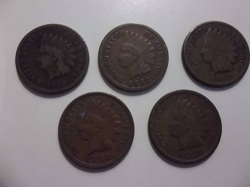 1880, 1883, 1887, 1888, 1889 Indian Head Cents Better Grades Some Full Liberty