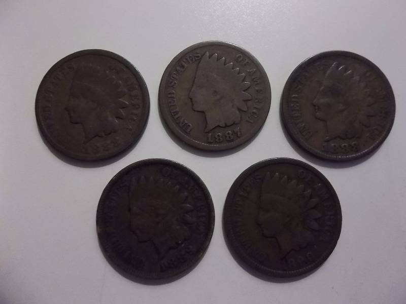 1883, 1887, 1888, 1889, 1890 Indian Head Cents Some Full Liberty