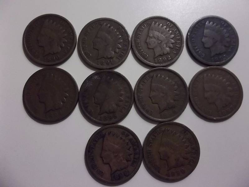 1890, 1891, 1892, 1893, 1894, 1895, 1896, 1897, 1898, 1899 Indian Head Cents Some Readable Liberty