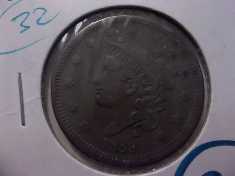 1838 Large Cent In In VF ($55- $115 Grey Sheets Value)