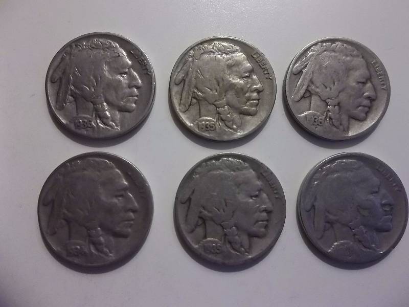 1928 , 1935 D, 1934 D, 1935 D, 1936 D, 1936 S Buffalo Nickels Readable To Strong Dates