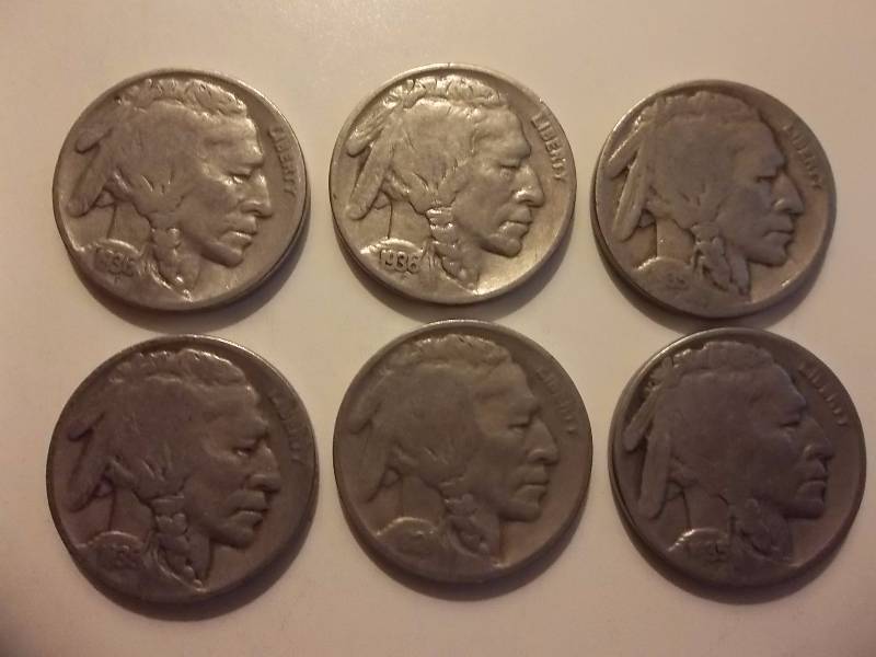 1924 D, 1935, 1935 D, 1936, 1936 D, 1936 S Buffalo Nickels Strong Readable Dates