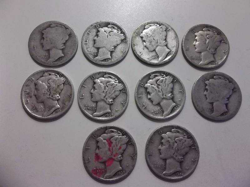 10-Mercury Dimes 1917-1939